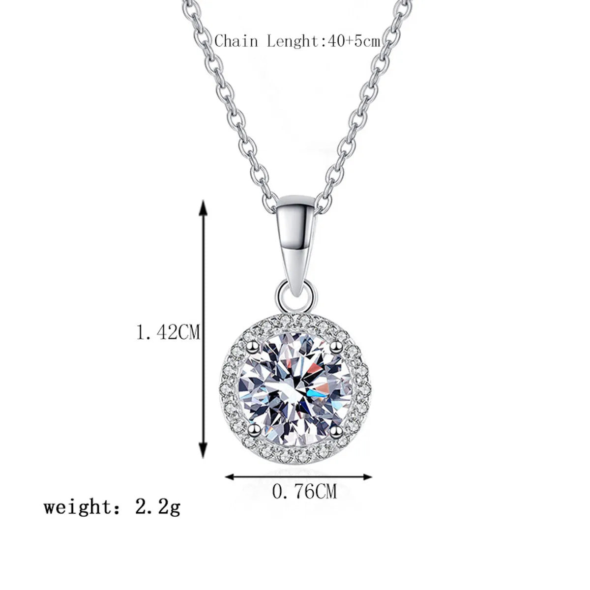 Simple Style Round Sterling Silver Plating Inlay Moissanite 18k Gold Plated Pendant Necklace