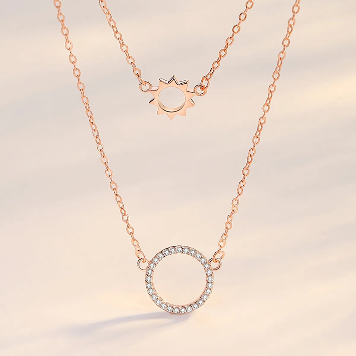 Simple Style Round Sterling Silver Plating Inlay Zircon Double Layer Necklaces