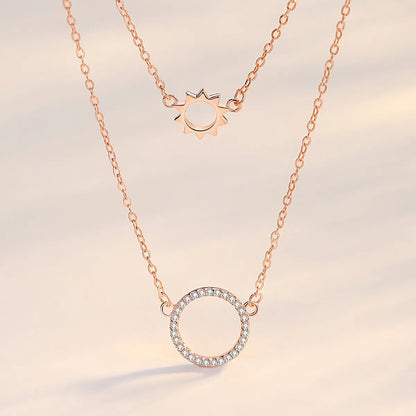 Simple Style Round Sterling Silver Plating Inlay Zircon Double Layer Necklaces