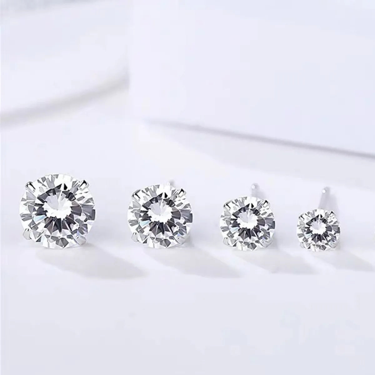 Simple Style Round Sterling Silver Plating Zircon Ear Studs 1 Pair