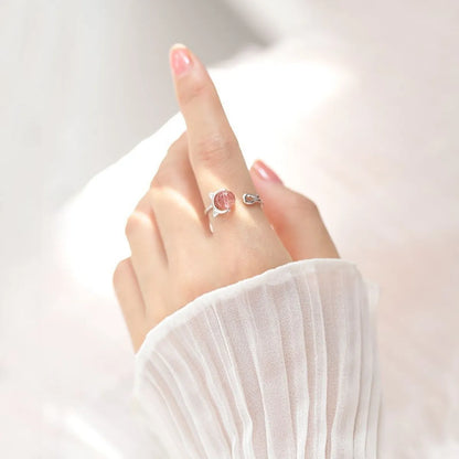 Simple Style Round Sterling Silver Strawberry Quartz Open Rings In Bulk