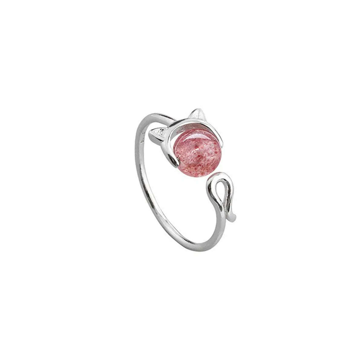 Simple Style Round Sterling Silver Strawberry Quartz Open Rings In Bulk