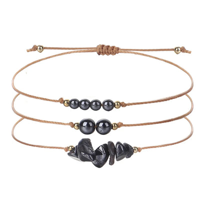 Simple Style Round Stone Copper Braid Bracelets