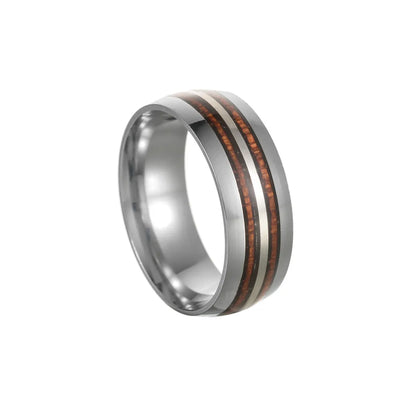 Simple Style Round Stripe 304 Stainless Steel Epoxy Solid Wood Black Plated Men'S Rings