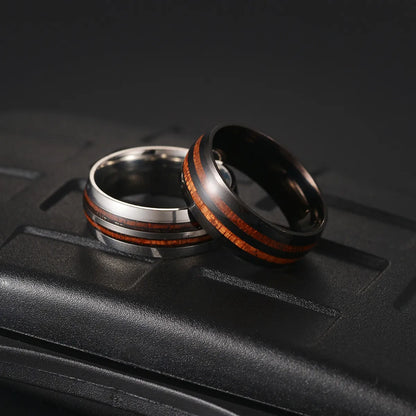 Simple Style Round Stripe 304 Stainless Steel Epoxy Solid Wood Black Plated Men'S Rings