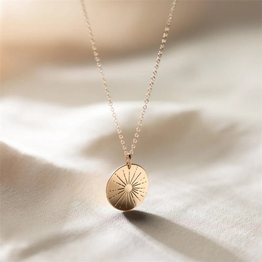 Simple Style Round Sun Stainless Steel Plating 18k Gold Plated Pendant Necklace Long Necklace