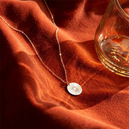 Simple Style Round Sun Stainless Steel Plating 18k Gold Plated Pendant Necklace Long Necklace