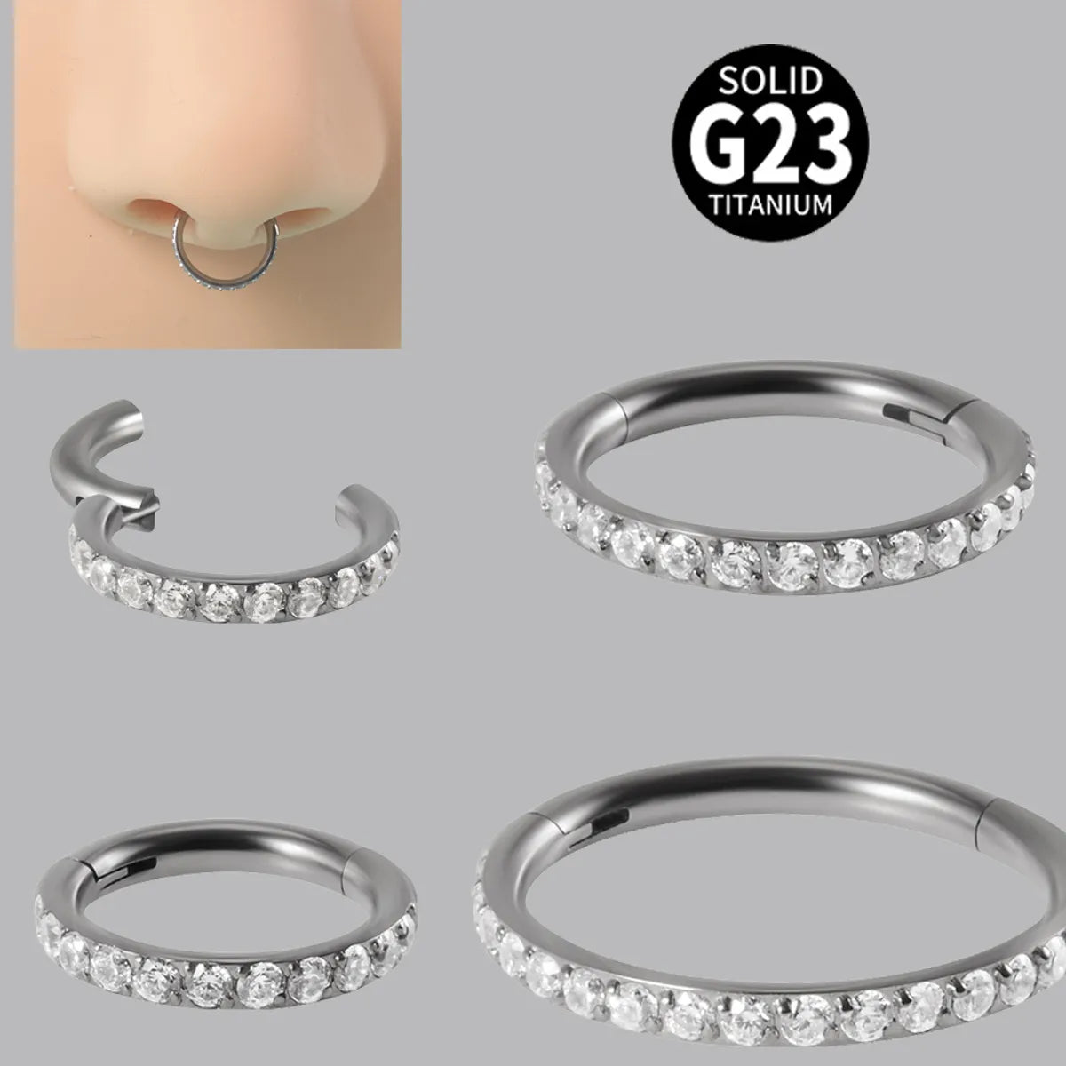 Simple Style Round Titanium Alloy Inlay Zircon Nose Ring