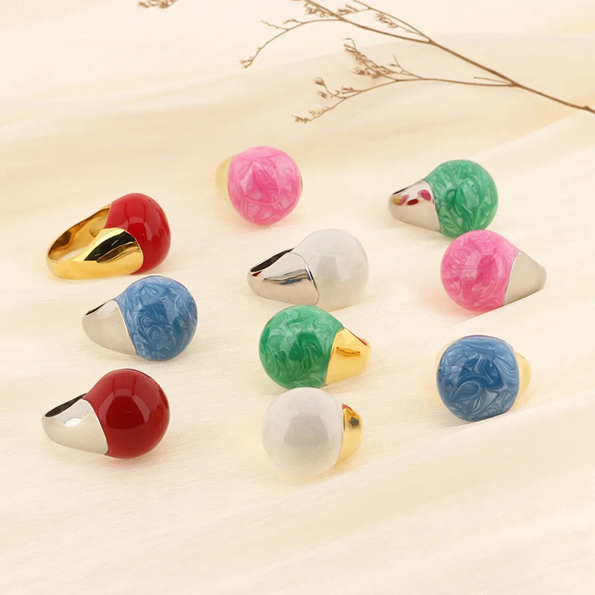 Simple Style Round Titanium Steel Enamel Plating Gold Plated Rings