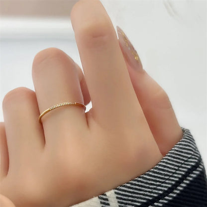 Simple Style Round Titanium Steel Gold Plated Artificial Diamond Rings