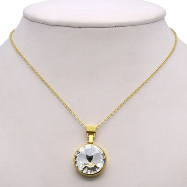 Simple Style Round Titanium Steel Inlay Artificial Crystal Pendant Necklace