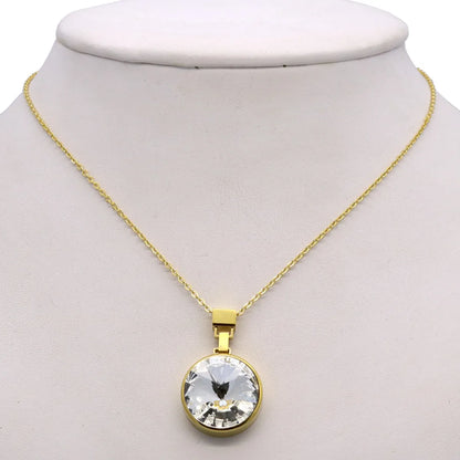 Simple Style Round Titanium Steel Inlay Artificial Crystal Pendant Necklace