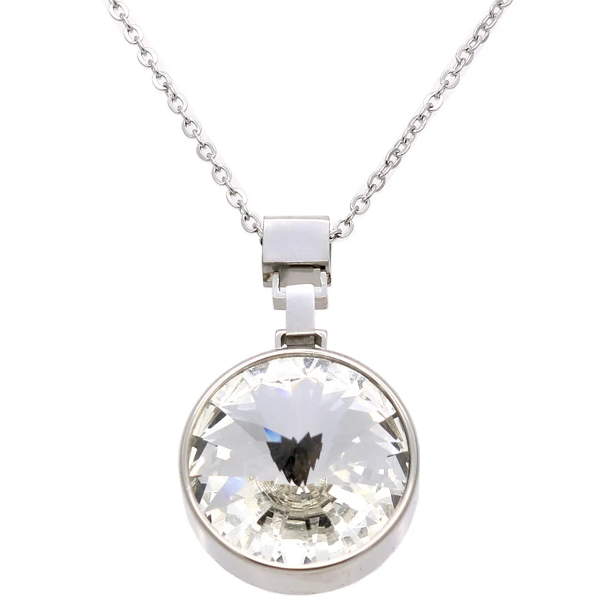 Simple Style Round Titanium Steel Inlay Artificial Crystal Pendant Necklace