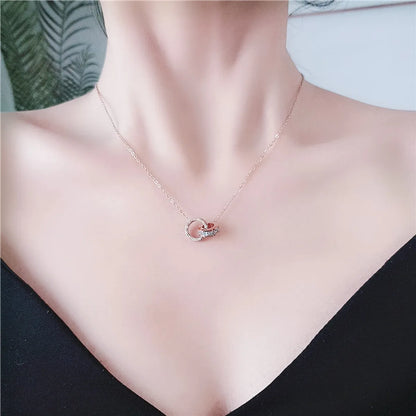 Simple Style Round Titanium Steel Inlay Artificial Diamond Pendant Necklace 1 Piece