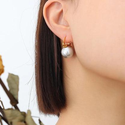 Simple Style Round Inlay 304 Stainless Steel Pearl 18K Gold Plated Earrings