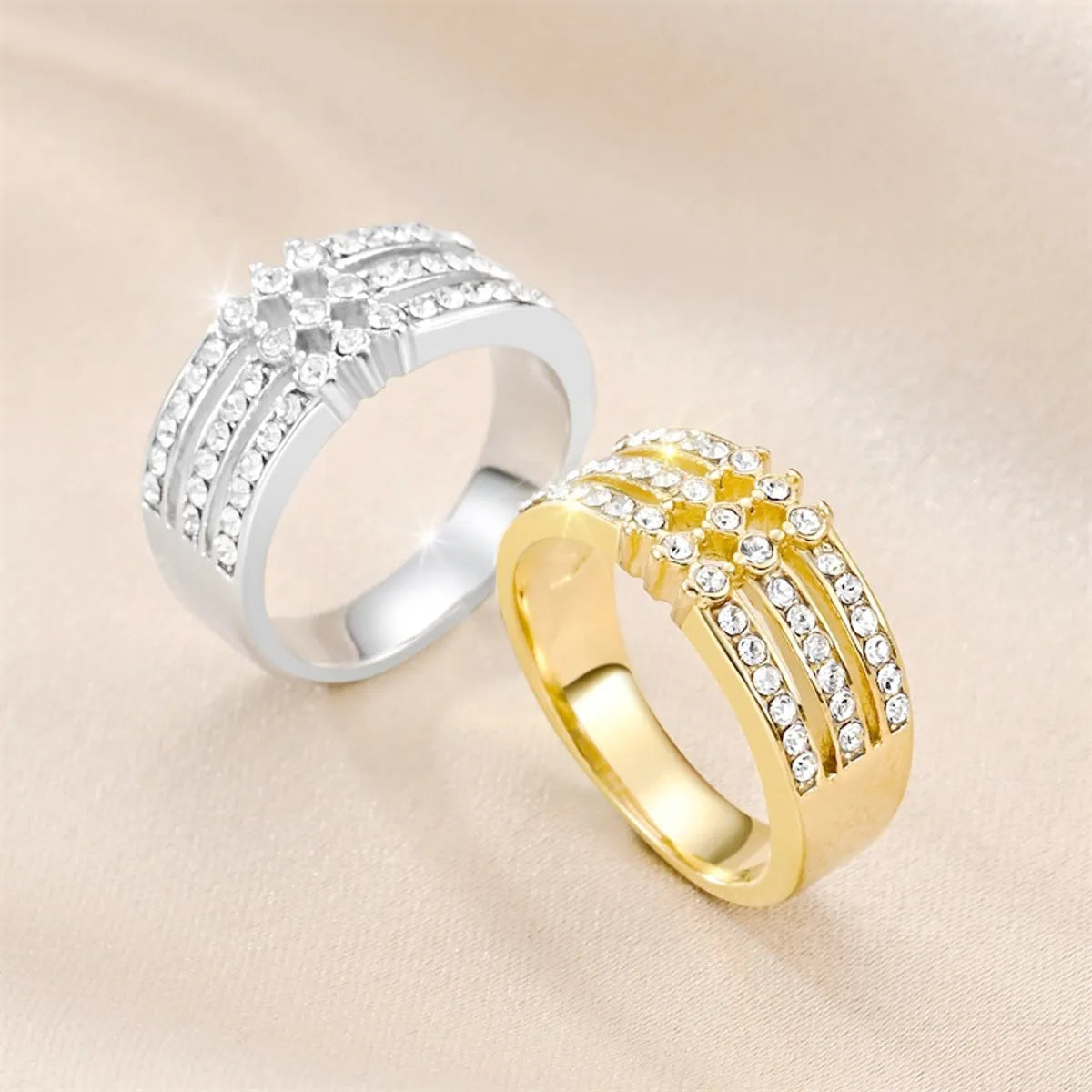 Wholesale Jewelry Simple Style Round Titanium Steel Zircon 18K Gold Plated Inlay Rings