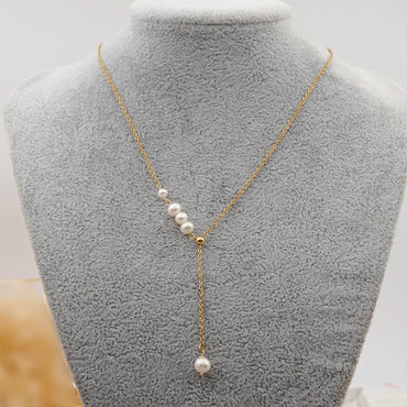 Simple Style Round Titanium Steel Pearl Pendant Necklace 1 Piece