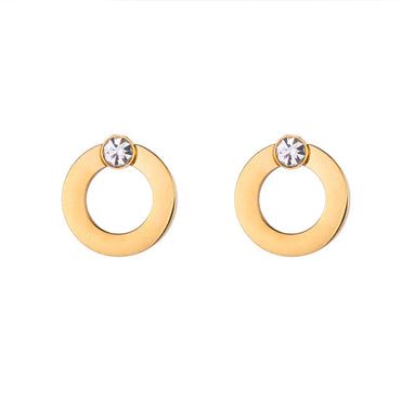 Simple Style Round Titanium Steel Plating Inlay Artificial Diamond Ear Studs 1 Pair