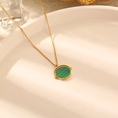 Simple Style Round Titanium Steel Plating Inlay Malachite Shell Pendant Necklace