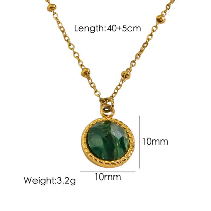 304 Stainless Steel 14K Gold Plated Simple Style Plating Inlay Round Natural Stone Pendant Necklace