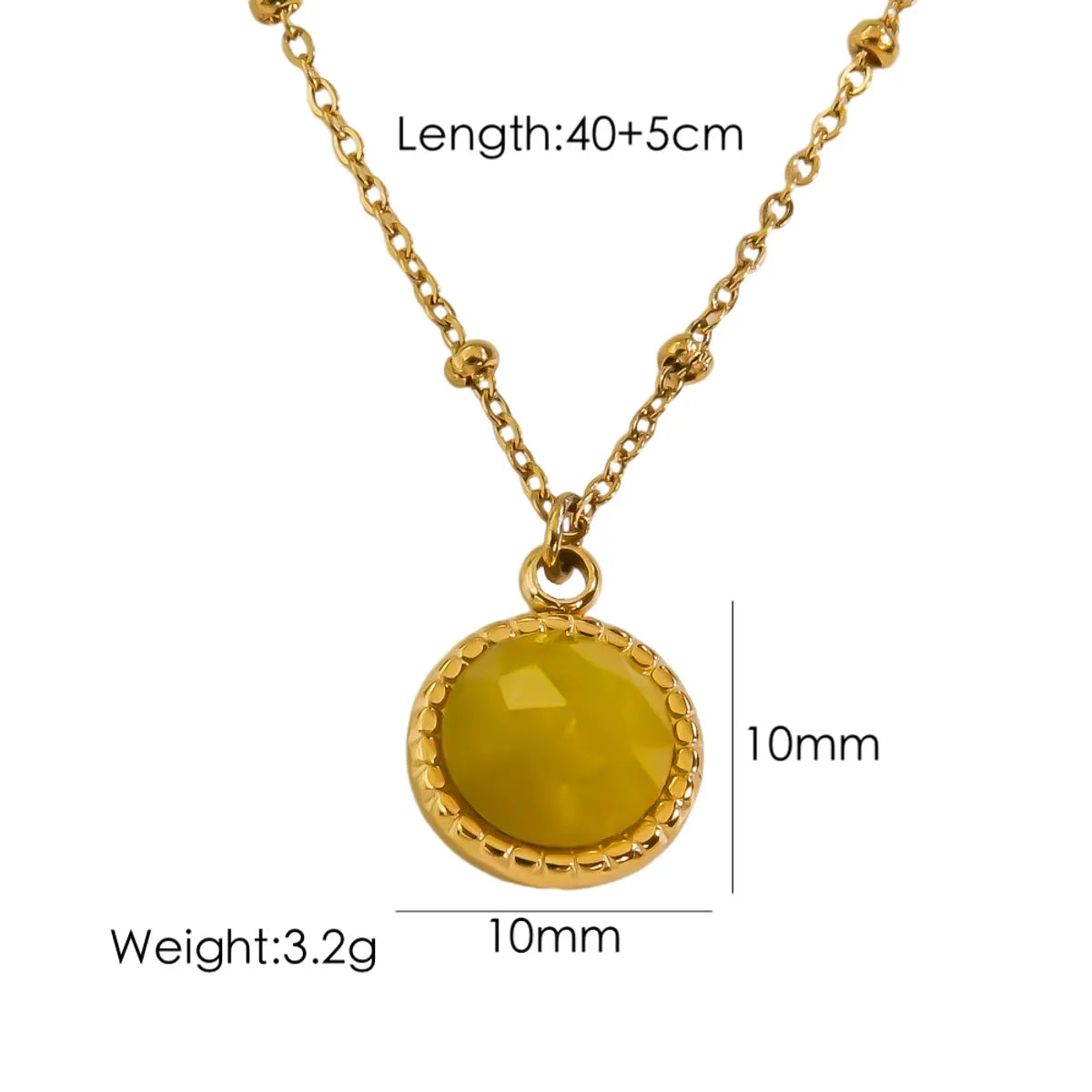 304 Stainless Steel 14K Gold Plated Simple Style Plating Inlay Round Natural Stone Pendant Necklace