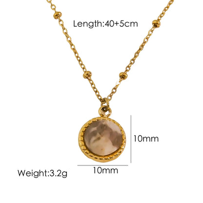 304 Stainless Steel 14K Gold Plated Simple Style Plating Inlay Round Natural Stone Pendant Necklace