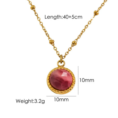 304 Stainless Steel 14K Gold Plated Simple Style Plating Inlay Round Natural Stone Pendant Necklace