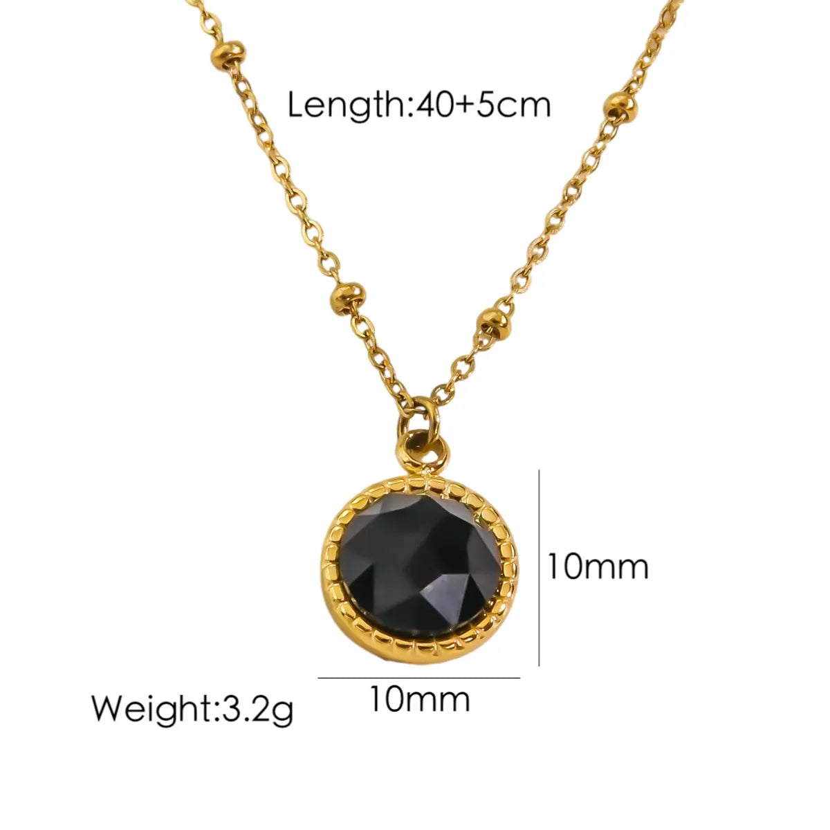 304 Stainless Steel 14K Gold Plated Simple Style Plating Inlay Round Natural Stone Pendant Necklace