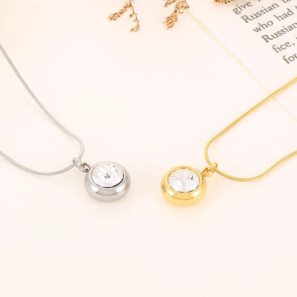 Simple Style Round Titanium Steel Plating Inlay Rhinestones Gold Plated Pendant Necklace