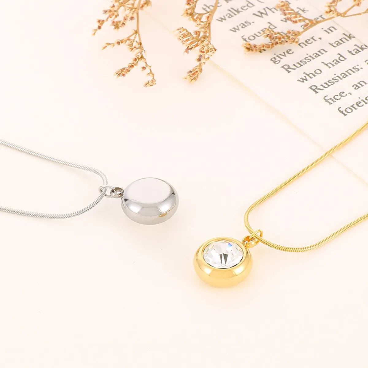 Simple Style Round Titanium Steel Plating Inlay Rhinestones Gold Plated Pendant Necklace