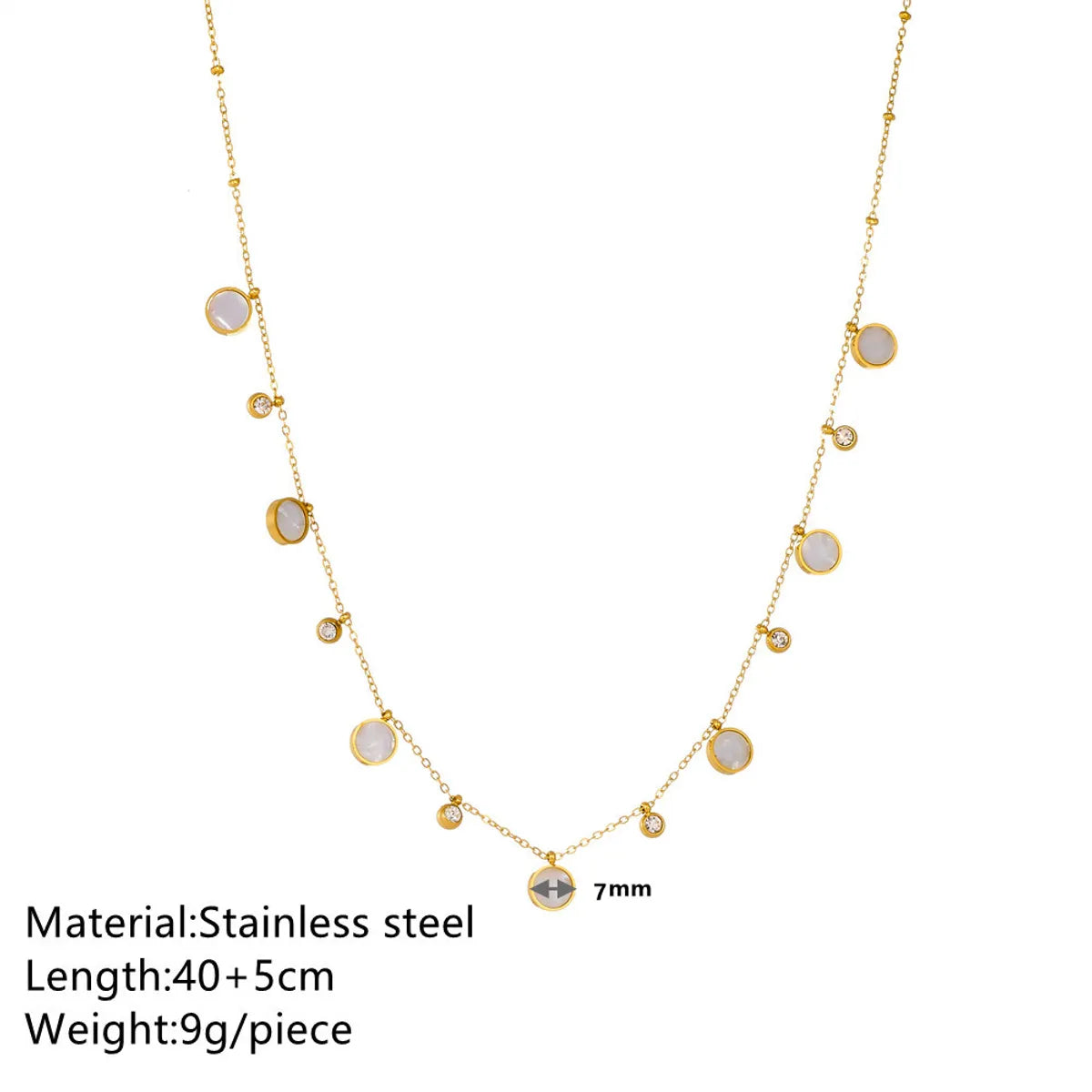 Simple Style Round Titanium Steel Plating Inlay Rhinestones Shell 18k Gold Plated Pendant Necklace