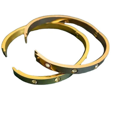 Simple Style Round Titanium Steel Plating Inlay Zircon Bangle 1 Piece