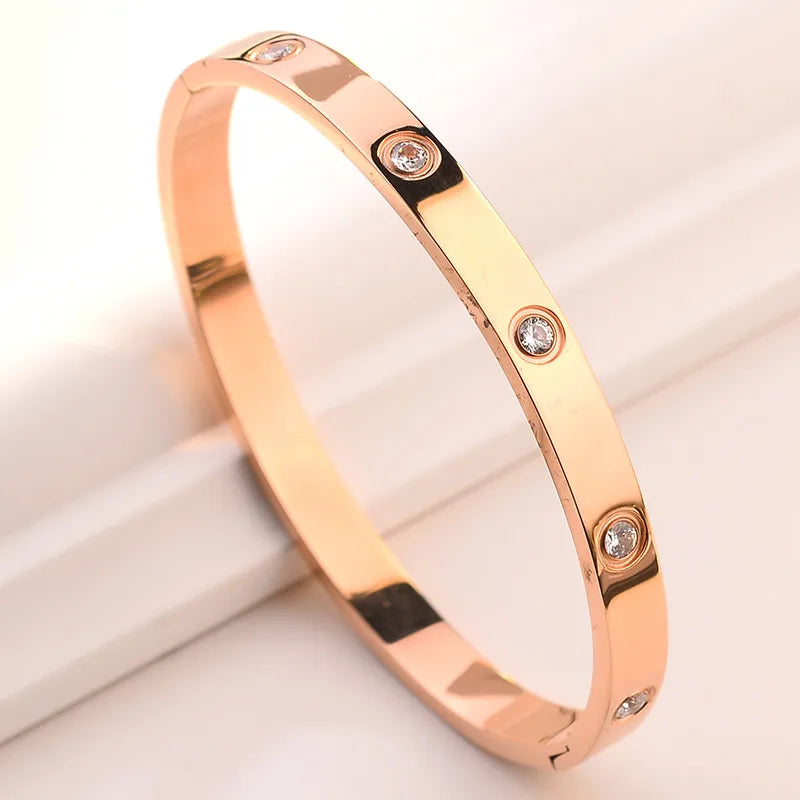 Simple Style Round Titanium Steel Plating Inlay Zircon Bangle 1 Piece