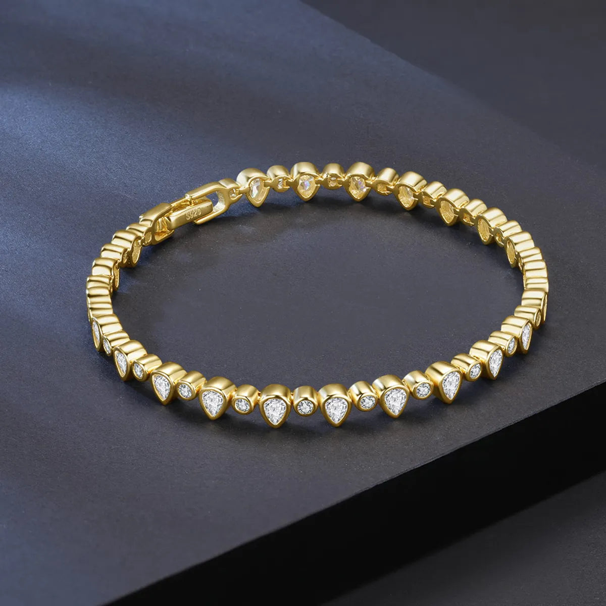 Simple Style Round Water Droplets Sterling Silver Plating Inlay Zircon 14k Gold Plated White Gold Plated Tennis Bracelet