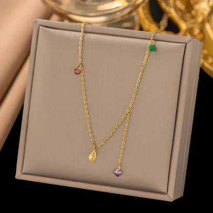 Simple Style Round Water Droplets Titanium Steel 18k Gold Plated Zircon Necklace In Bulk