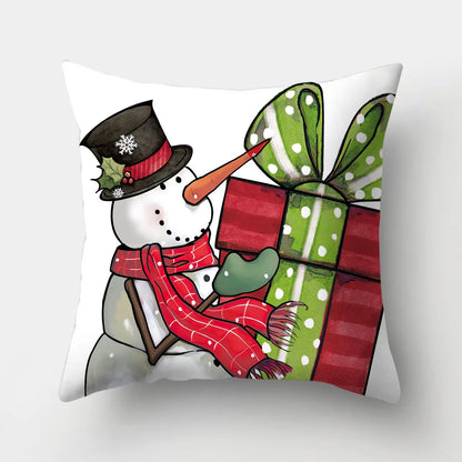 Simple Style Santa Claus Gift Box Snowman Fibre Peach Skin Pillow Cases