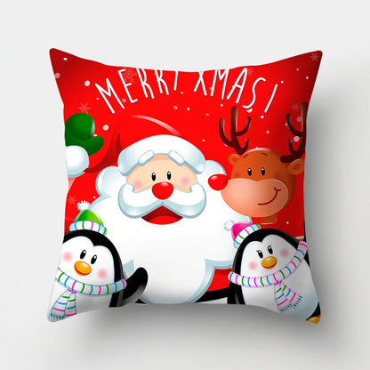 Simple Style Santa Claus Gift Box Snowman Fibre Peach Skin Pillow Cases