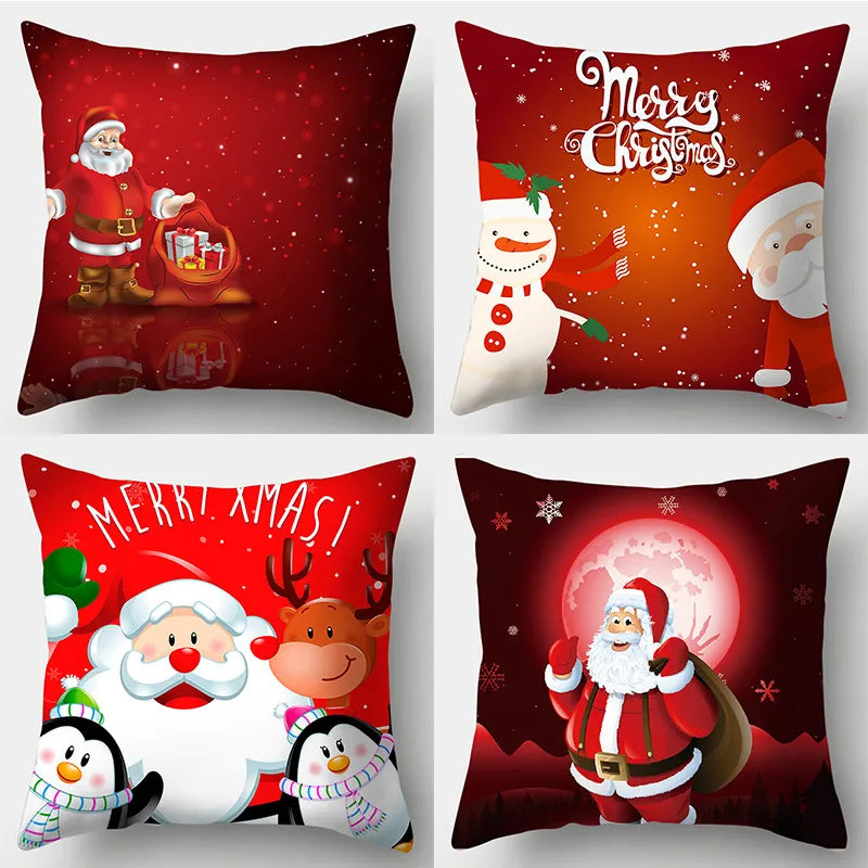 Simple Style Santa Claus Gift Box Snowman Fibre Peach Skin Pillow Cases