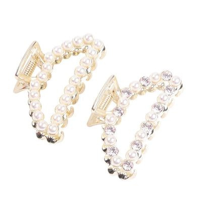 Simple Style Semicircle Metal Hollow Out Inlay Rhinestones Pearl Hair Claws 1 Piece