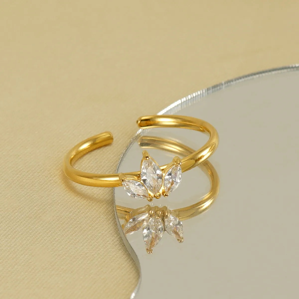 Simple Style Shamrock Stainless Steel Inlay Zircon 18k Gold Plated Open Rings