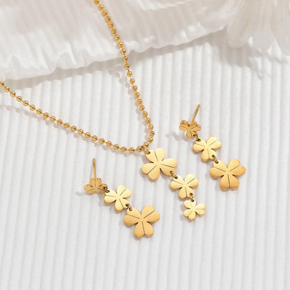 Simple Style Shamrock Stainless Steel Polishing Plating 14k Gold Plated Earrings Necklace