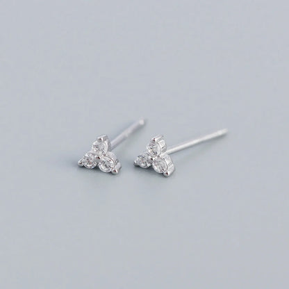 Simple Style Shamrock Sterling Silver Inlay Artificial Diamond Ear Studs 1 Pair