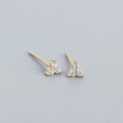 Simple Style Shamrock Sterling Silver Inlay Artificial Diamond Ear Studs 1 Pair