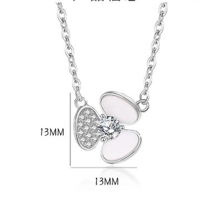 Simple Style Shamrock Sterling Silver Polishing Plating Inlay Shell Zircon Necklace