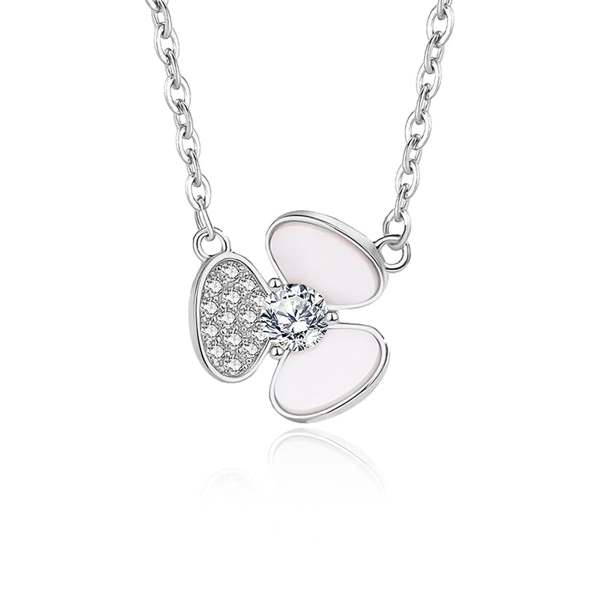 Simple Style Shamrock Sterling Silver Polishing Plating Inlay Shell Zircon Necklace