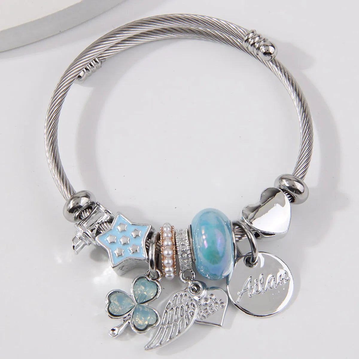 Simple Style Shamrock Wings Stainless Steel Alloy Bangle