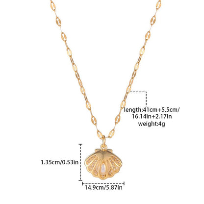 Simple Style Shell Copper Gold Plated Artificial Pearls Zircon Pendant Necklace 1 Piece