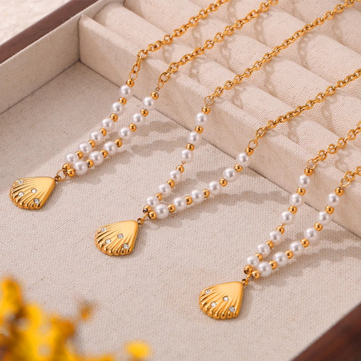 Simple Style Shell Freshwater Pearl Titanium Steel Wholesale Jewelry Set