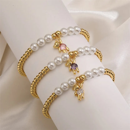 Simple Style Shiny Animal Bear Copper Beaded Inlay Zircon Bracelets