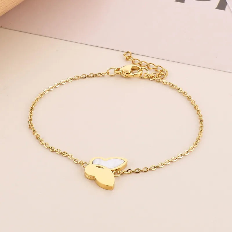 Wholesale Jewelry Simple Style Shiny Butterfly Titanium Steel Shell 18K Gold Plated Plating Inlay Bracelets Earrings Necklace